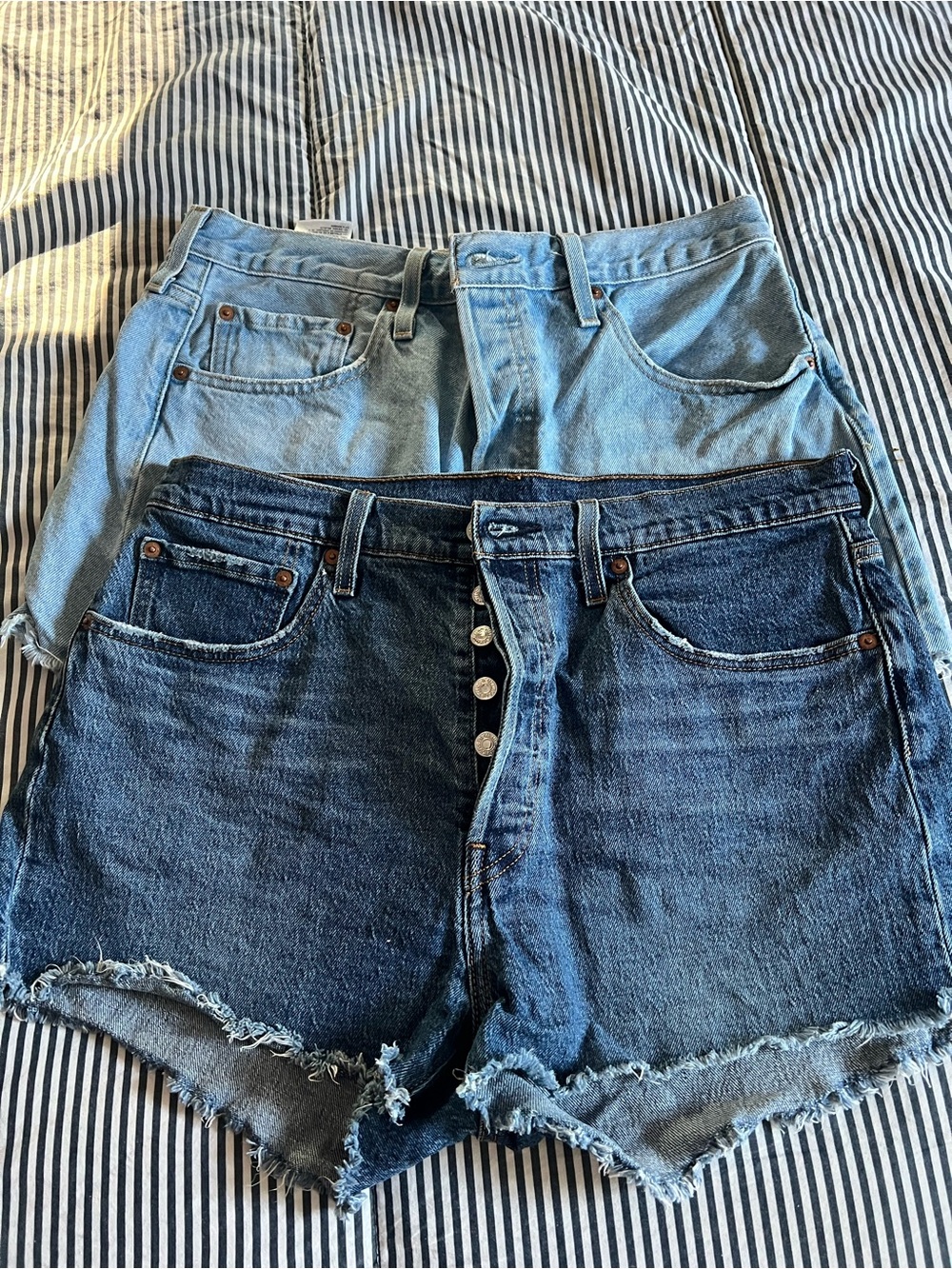 Levi's Light Blue & Dark Blue Denim Jean Shorts - Button Front